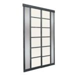 Sibelius frosted glass and clear mirror with grey laminated wood
